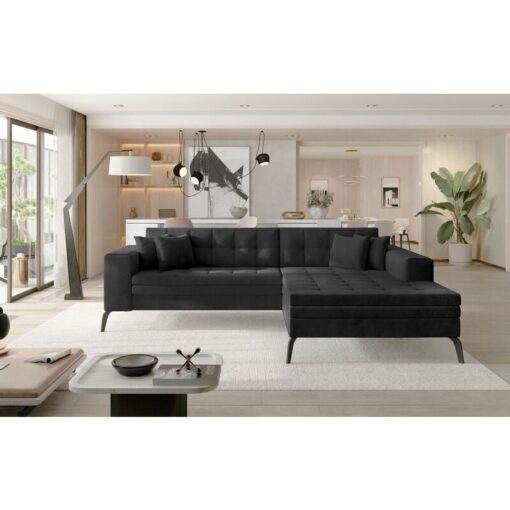 Solange Right Hand Facing Corner Sofa Bed - Velvet Dark Grey