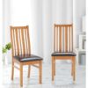 Solid Oak Dining Chairs Set of 2 with Bonded Leather Seat Pad, Modern & Stylish Kitchen Chairs for Dining Room, Home, Restaurant & Café (Dark Brown)