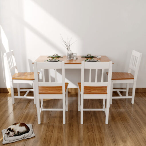 Solid Wooden Dining Table and 4 Chairs Natural Pine Set Dining Kitchen Furniture , Honey - Elegant