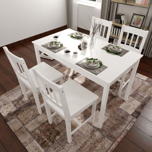 Solid Wooden Dining Table and 4 Chairs Set Dining Kitchen Furniture Natural Pine White - Elegant