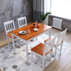 Solid Wooden Dining Table and 4 Chairs Set Natural Pine Dining Kitchen Furniture, Honey - Elegant