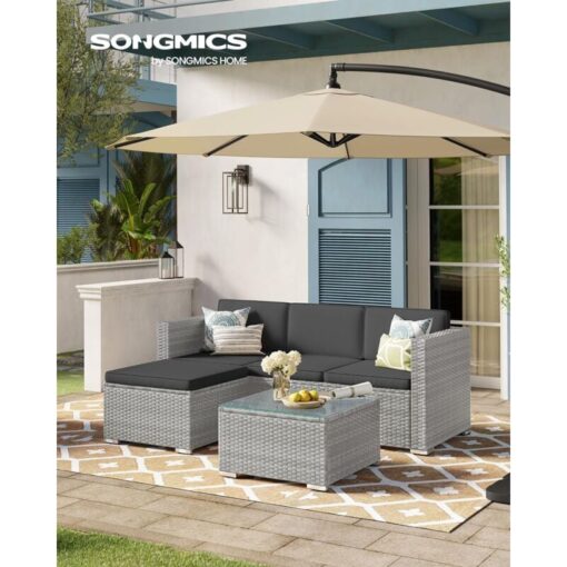 Songmics - Garden Furniture Set, pe Rattan Patio Furniture Set, Outdoor Corner Sofa Couch, Handwoven Rattan Patio Conversation Set, with Cushions and