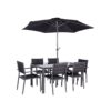 Sorrento 6 Seater Set including Parasol - Aluminium & Textylene - H70 x W150 x L90 cm - Black