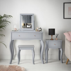 Sorrento - Grey Dressing Table and Side Table With Drawer Rose Gold Handles Stool Mirror with led Lights - Four Piece Set Bedroom Makeup Furniture