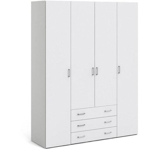 Space Wardrobe - 4 Doors 3 Drawers in White 2000