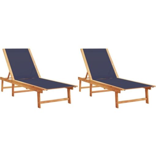 Sun Loungers 2 pcs Blue Solid Wood Acacia and Textilene vidaXL