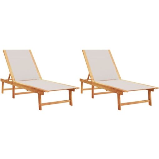 Sun Loungers 2 pcs Grey Solid Wood Acacia and Textilene vidaXL