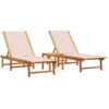 Sun Loungers 2 pcs with Table Cream Solid Wood Acacia and Textilene vidaXL