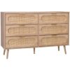 Sweeek - Wood and rounded cane chest of drawers, 6 drawers, Eva, Natural, 120x39x79 cm - Natural