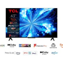 TCL 43PF650K Fire TV Smart 4K Ultra HD HDR LED TV with Amazon Alexa, Silver/Grey