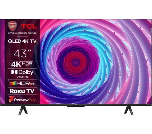 TCL 43RC650K Roku TV Smart 4K Ultra HD HDR QLED TV, Silver/Grey