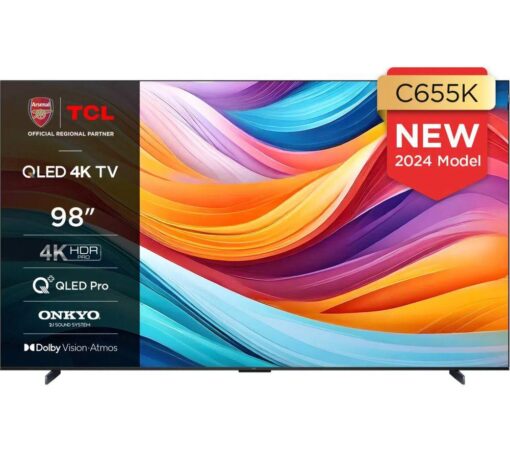 TCL 98C655K 98" Smart 4K Ultra HD HDR QLED TV with Google Assistant & Amazon Alexa, Silver/Grey