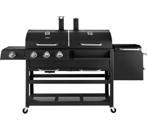 TOWER T978507 3 Burner Grill Gas & Charcoal BBQ & Smoker - Black