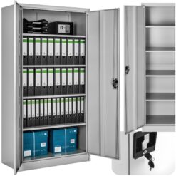 Tectake - Filing Cabinet Blain - 4 height-adjustable shelves, 2 lockable doors, 180 x 80 x 40 cm - metal filing cabinet, office cabinet, home filing