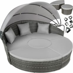 Tectake - Garden Furniture Santorini - modular sun lounger island with shade canopy - garden lounge chair, sun chair, double sun lounger - grey