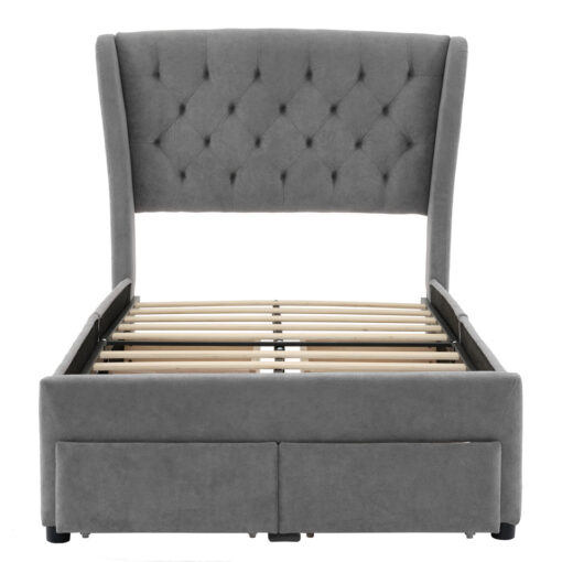 Upholstered Bed With 4 Drawers Gray