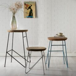 Verty Furniture - Retro Metal & Wood Round Set of 3 Stools - Two-Tone