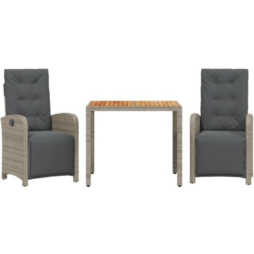 Vidaxl - 3 Piece Bistro Set with Cushions Grey Poly Rattan Grey