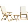 Vidaxl - 3 Piece Folding Bistro set with Cream White Cushions Bamboo Brown