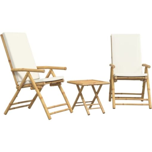 Vidaxl - 3 Piece Folding Bistro set with Cream White Cushions Bamboo Brown