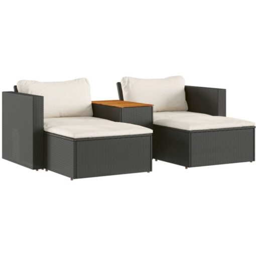 Vidaxl - 5 Piece Garden Sofa Set with Cushions Black Poly Rattan Acacia Black