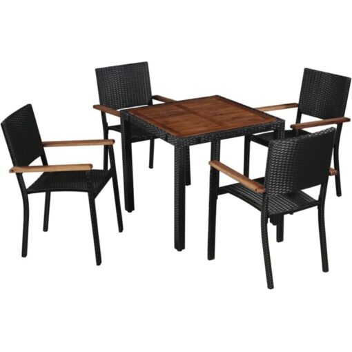 Vidaxl - 5 Piece Outdoor Dining Set Poly Rattan and Acacia Wood Black Black