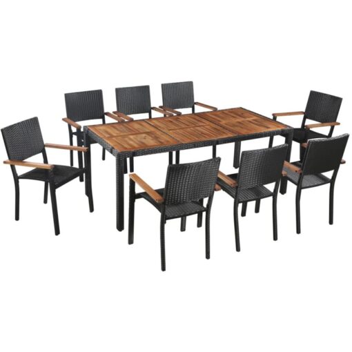 Vidaxl - 9 Piece Outdoor Dining Set Poly Rattan and Acacia Wood Black Black