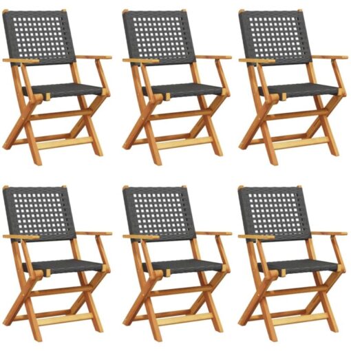 Vidaxl - Folding Garden Chairs 6 pcs Black Poly Rattan and Solid Wood Black