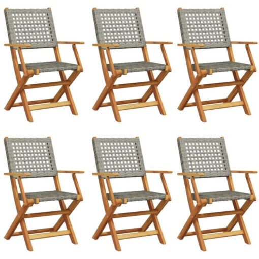 Vidaxl - Folding Garden Chairs 6 pcs Grey Poly Rattan and Solid Wood Grey