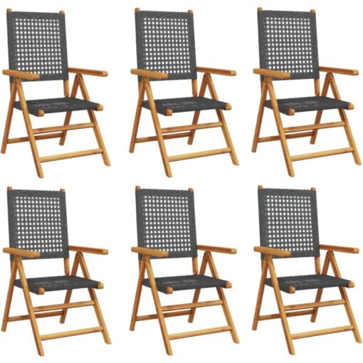 Vidaxl - Reclining Garden Chairs 6 pcs Black Poly Rattan and Solid Wood Black