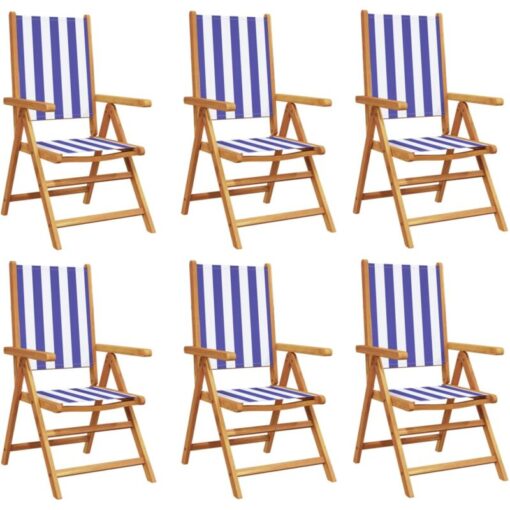 Vidaxl - Reclining Garden Chairs 6 pcs Blue and White Fabric and Solid Wood Blue