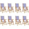 Vidaxl - Reclining Garden Chairs 8 pcs Blue and White Fabric and Solid Wood Blue