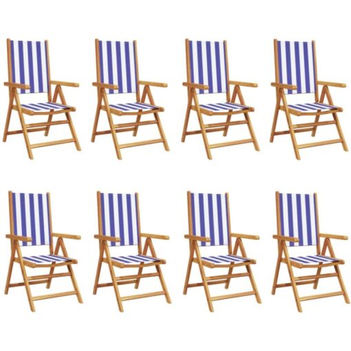 Vidaxl - Reclining Garden Chairs 8 pcs Blue and White Fabric and Solid Wood Blue