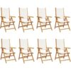 Vidaxl - Reclining Garden Chairs 8 pcs Cream White Fabric and Solid Wood White