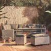 VonHaus Rattan Garden Furniture Dining Set, Garden Sofa for Relaxing, Garden Table & Chairs With Bench & Stool, Great For Patio, Decking & Garden