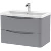 Wall Hung 2 Drawer Vanity Basin Unit with Polymarble Basin, 800mm - Satin Grey