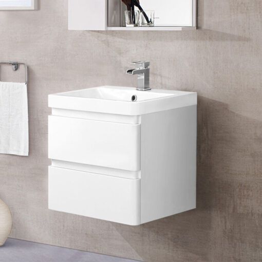 Wall Hung 2 Drawer Vanity Unit Basin Bathroom Storage Furniture 600mm Gloss White