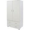 Wardrobe 2 Door 2 Drawer White Gloss Clothing Storage Bedroom Home Furniture