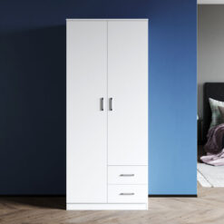 Wardrobe Double 2 Doors Wardrobe with Drawers Modern Bedroom Large Storage Wardrobe White - Elegant