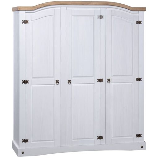 Wardrobe Mexican Pine Corona Range 3 Doors White vidaXL