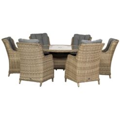 Wentworth 6 Seater Round Highback Comfort Dining Set - Synthetic Rattan - H74 x W140 x L140 cm - Beige