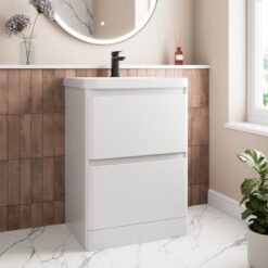 White Bathroom Furniture Vanity Unit with Basin Sink Modern Cabinet Storage 600mm