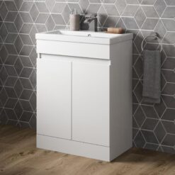 White Vanity Unit with Basin Sink Bathroom Furniture 600mm Freestanding Gloss