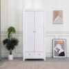 White Wardrobe with 2 Doors and 2 Drawers Storage Cloths Unit Cabinet for Bedroom Furniture,79x50x180cm(WxDxH) - White - Furniture Hmd