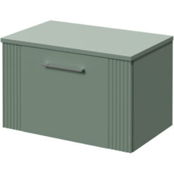 Wholesale Domestic - Avant Satin Green 600mm Wall Mounted Vanity Unit for Countertop Basins with Single Drawer and Polished Chrome Handle