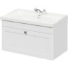 Wholesale Domestic - Danbury Satin White 800mm Wall Mounted Vanity Unit with 1 Tap Hole Traditional Basin and Single Drawer with Polished Chrome