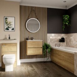 Wholesale Domestic - Dean 1700mm x 700mm Straight Single Ended Bathroom Suite including Autumn Oak Furniture Set with Minimalist Basin