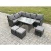 Wicker Rattan Garden Furniture Corner Sofa Set with Oblong Dining Table 3 Small Footstools 9 Seater Outdoor Rattan Set Dark Grey Mixed - Fimous