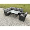 Wicker Rattan Garden Furniture Corner Sofa Set with Oblong Dining Table Armchair 7 Seater Outdoor Rattan Set Dark Grey Mixed - Fimous