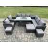 Wicker Rattan Garden Furniture Set Gas Fire Pit Dining Table Indoor Outdoor with Side Tables Chair Loveseat Sofa 3 Footstools - Fimous